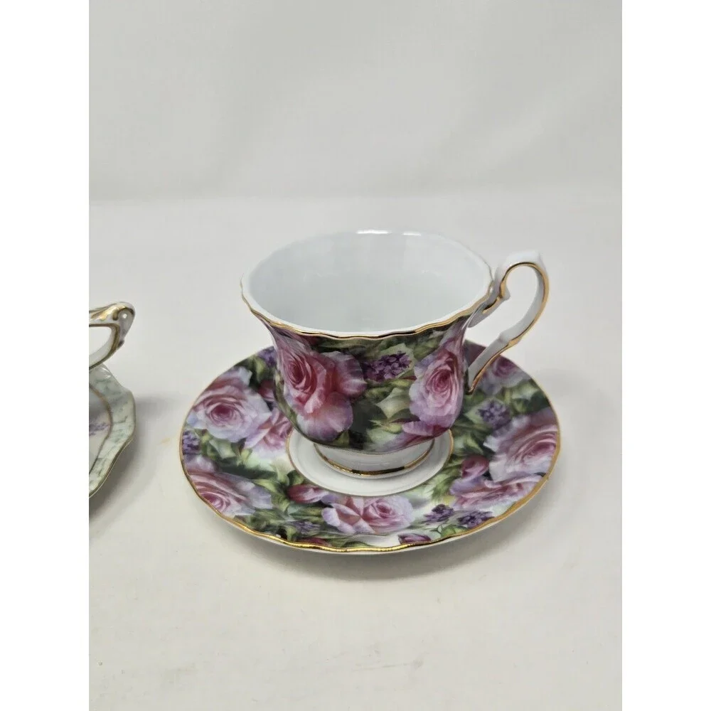 VINTAGE TEA CUP & SAUCER BUNDLE YELLOW PINK ROSES FLORAL BETTY PLATNER